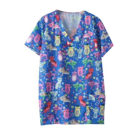 

Ozmmyan Women s Scrub Tops Fashion Summer V Neck Leisure Short Sleeve Printing Nursing Tops Clearance