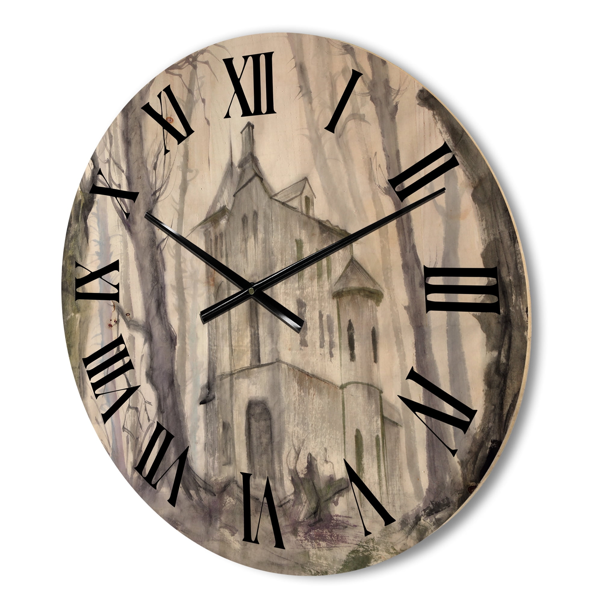 Designart 'Old Haunted Castle In The Woods' Traditional Wood Wall Clock