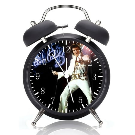 Twin Bell Elvis Alarm Clock with Night Light Quite Silent Non-Ticking 4 Inches Glass Face - Great for Decor Best Gift Ideas G25