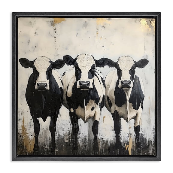 Stupell Industries Rustic Lodge Three Spotted Cows Black Floating Frame Canvas Art, 18 x 18, by Creative Studio
