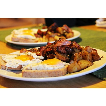Canvas Print Breakfast Food Potato Cook Eggs Bread Bacon Stretched Canvas 10 x (Best Way To Cook Bacon And Eggs)