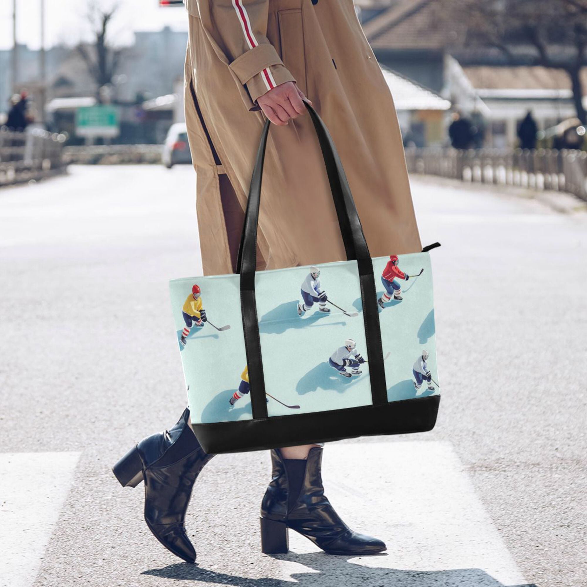 FORMRS Canvas Laptop Tote Bag for Women with 15.6" Computer Compartments Shoulder Handbag, Ice Hockey