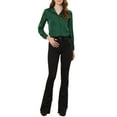 thumbnail image 2 of INSPIRE CHIC Women's Satin Top Turn Down Collar V Neck Long Sleeve Button Down Shirt Blouse Dark Green XL, 2 of 6