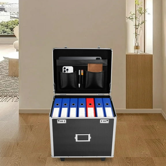 Black Locking Mobile Business Case, Aluminum Alloy File Lock Box, Hand pull File Case 19.2*15*16inch