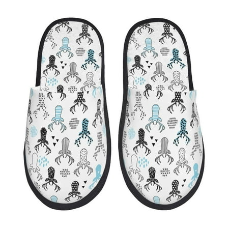 Balery Winter Art Blue and Black Moose Slient Indoor Furry Fleece Comfort House Shoes Soft Non-Slip Home Shoes Cotton slippers House Slippers-- Medium