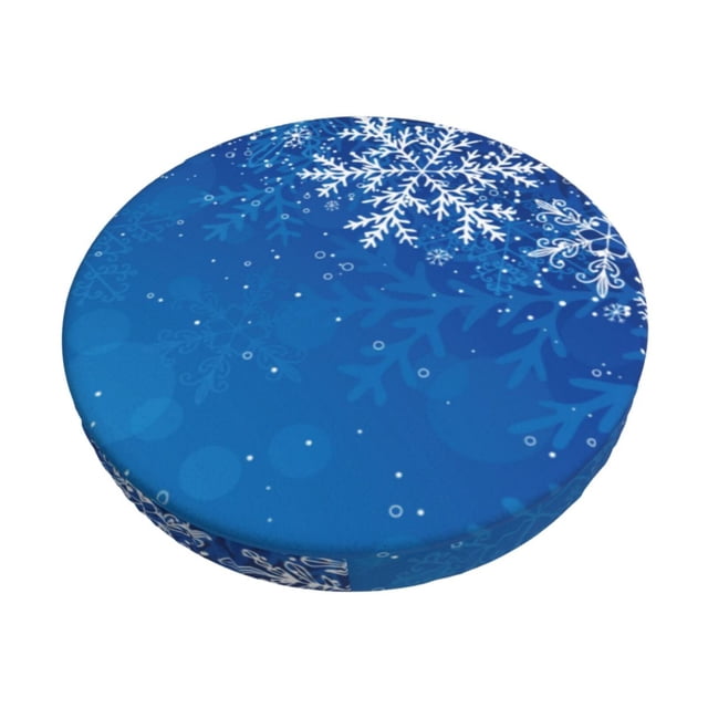 Balery Blue Christmas With Snowflakes Fundas de asiento para taburete de bar redondo de tela de terciopelo ajustables que protegen de arañazos y manchas para sillas de 14 a 17 pulgadas.-14 inch