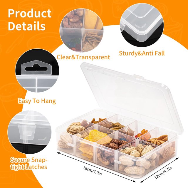 Refurbished Lekdue Snack Box Containers with 10 Adjustable Compartments, Clear