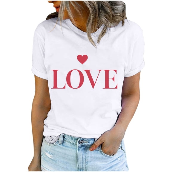 T Shirts for Women Women's Lover Printed T-Shirt Round Neck Short Sleeved Top