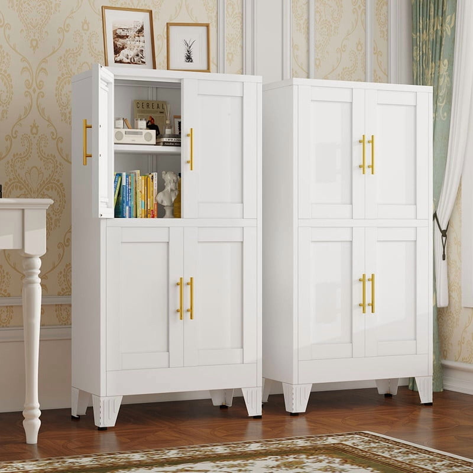 EROSOEI Sturdy Metal Pantry Storage Cabinet with Doors and Shelves Black White