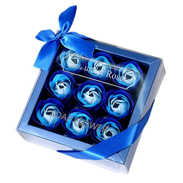Jabón de rosas artificiales con flores en caja de regalo, suave al tacto y con un aroma agradable. Azul