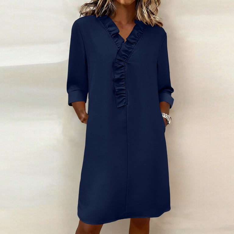 midi shift dresses for women Women's Lapel Shirt Loose Casual Long Sleeve Buttoned Dress Yellow / M by Blue Zone Planet Womens Plus Size Midi Shift Dresses | Sumissura