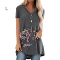 thumbnail image 2 of Qarigey Camiseta con cuello en V Blusa suelta de manga corta Mujer Estampado Top de verano Prendas para la parte del cuerpo Gris L, 2 of 3