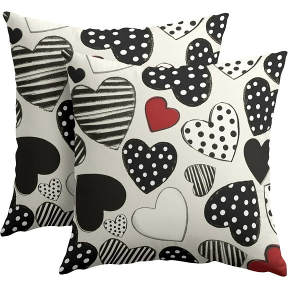 Valentines Day Pillow Covers 18x18 Inch Black and White Heart Outdoor Decorative Throw Pillow Covers Set of 2 Valentine''s Day Pillowcases Farmhouse Cushion Covers for Couch Sofa Decor