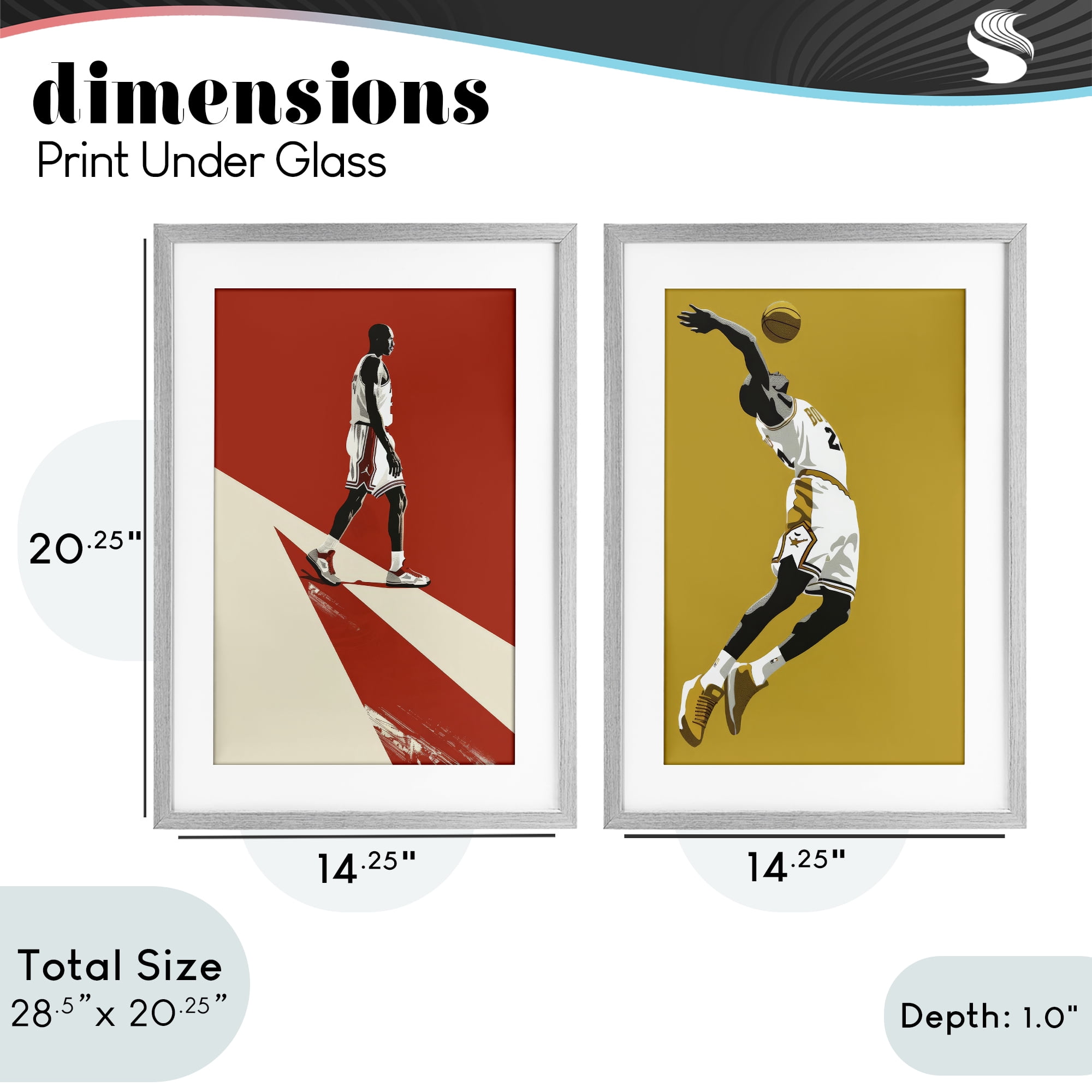 Stupell Industries Iconic NBA Champions 2 Piece Gray Framed Print Under Glass Set, design by Ray Powers
