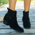 thumbnail image 3 of Western Cowboy Boots for Women 2025 Winter Fall Fashion Buckle Pointed Toe Chunky Heel Mid Calf Cowgirl Ankle Booties Black Size 6, 3 of 7