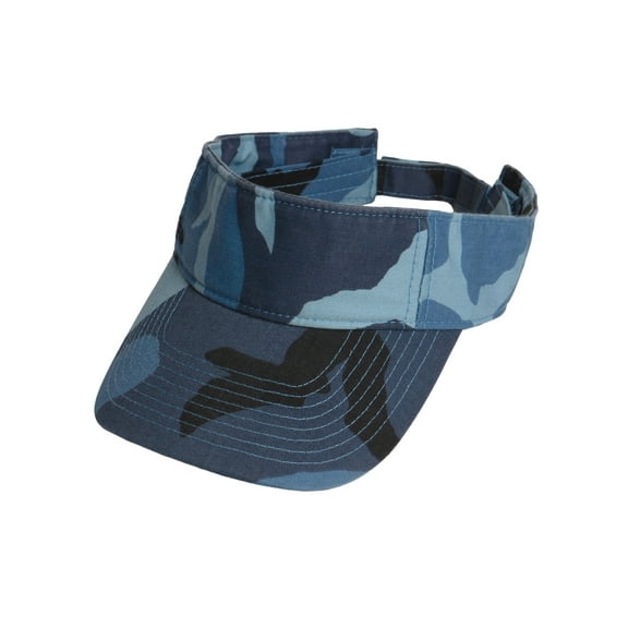 Top Headwear Washed Camo Visor - Camouflauge Hat for Men Women, Blue Woodland