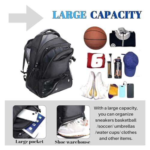 Basketball Backpack, Large Capacity Basketball Bag with Shoe Compartment and Detachable Independent Mesh Bag for Volleyball, Soccer, Breathable Gym Sports Training Equipment Bags f
