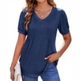 thumbnail image 3 of USSUMA Womens Tops Fashion Casual Women's Solid Short Sleeve V-neck Button T-shrit Top Blouse Elegant Clearance Sale Navy Polyester XXL, 3 of 6