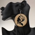 thumbnail image 3 of Natural Round Wooden Earrings Africa Beauty Profile Fashion Dangle Drop Earrings, 3 of 8