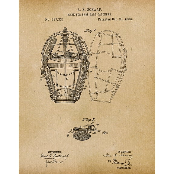 Original Baseball Mask Artwork Submitted In 1883 - Baseball - Patent Art Print