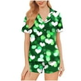 thumbnail image 2 of Valentine's Pajamas for Women Heart Printed Casual Lapel Button Short Sleeve Blouse And Short Pants Pajama Sets, 2 of 8