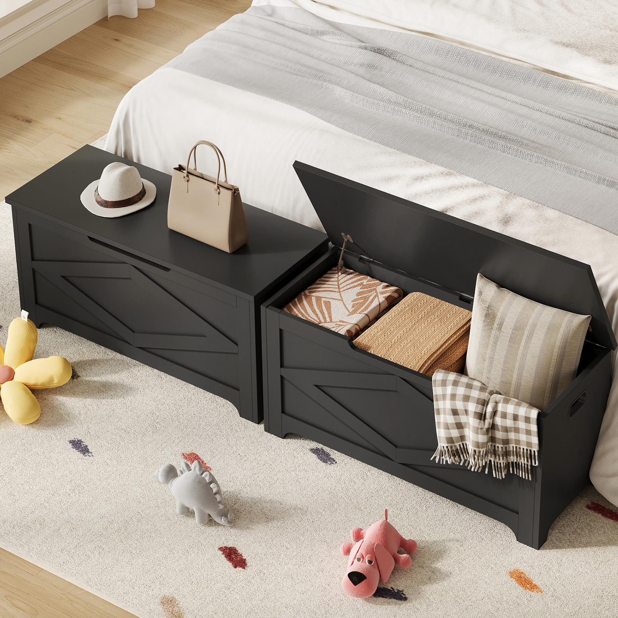Juiluna 39.4" Storage Chest, Wooden Storage Bench with Safety Hinges, Easy Assembly, Large Toy Chest for Entryway, Living Room, Bedroom