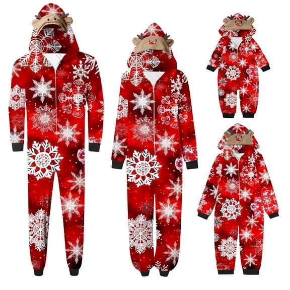 Wyobmus Matching Family Pajamas Set Elk Antler Hooded Romper Zipper Jumpsuit Loungewear for Baby