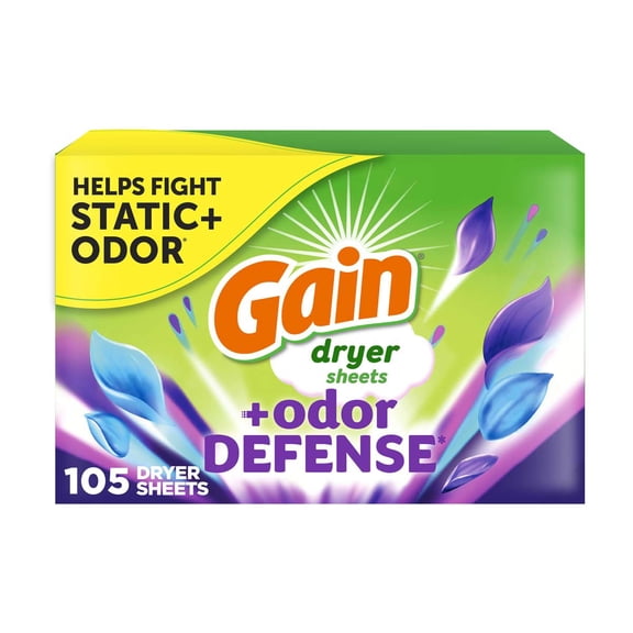 Gain Dryer Sheets Plus Odor Defense, Super Fresh Blast Scent, 105 ct