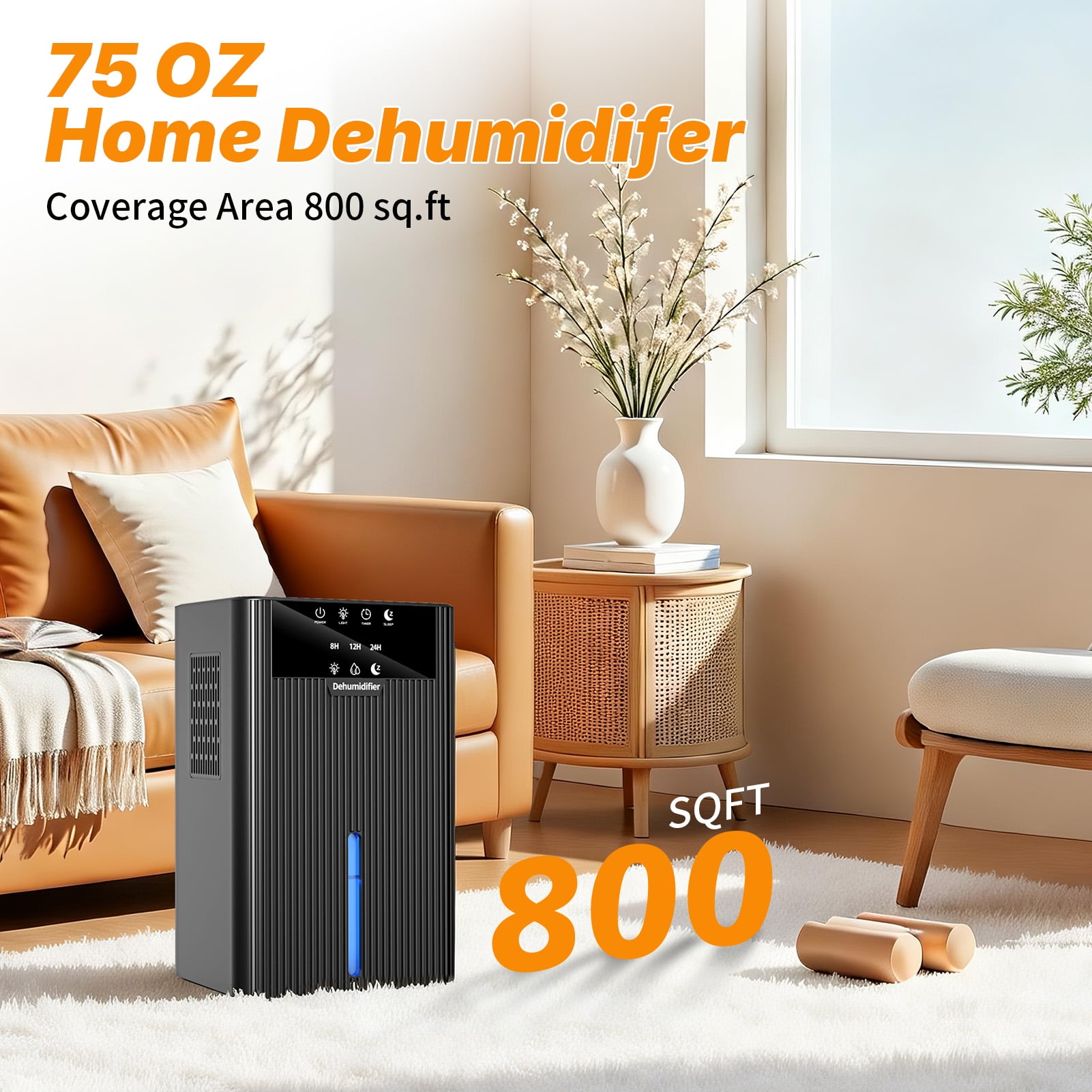 Dehumidifiers for Home, 75 OZ Dehumidifier for Room with 7 Color Night Light,Auto Shut Off, Sleep Mode,24H Timer (800 sq. ft) Black