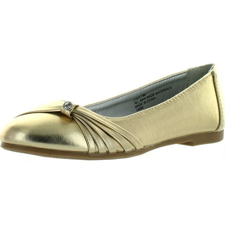 Little Angel Lola-786E Metallic Leatherette Ruffled Jewel Slip On Ballerina Flats Shoes