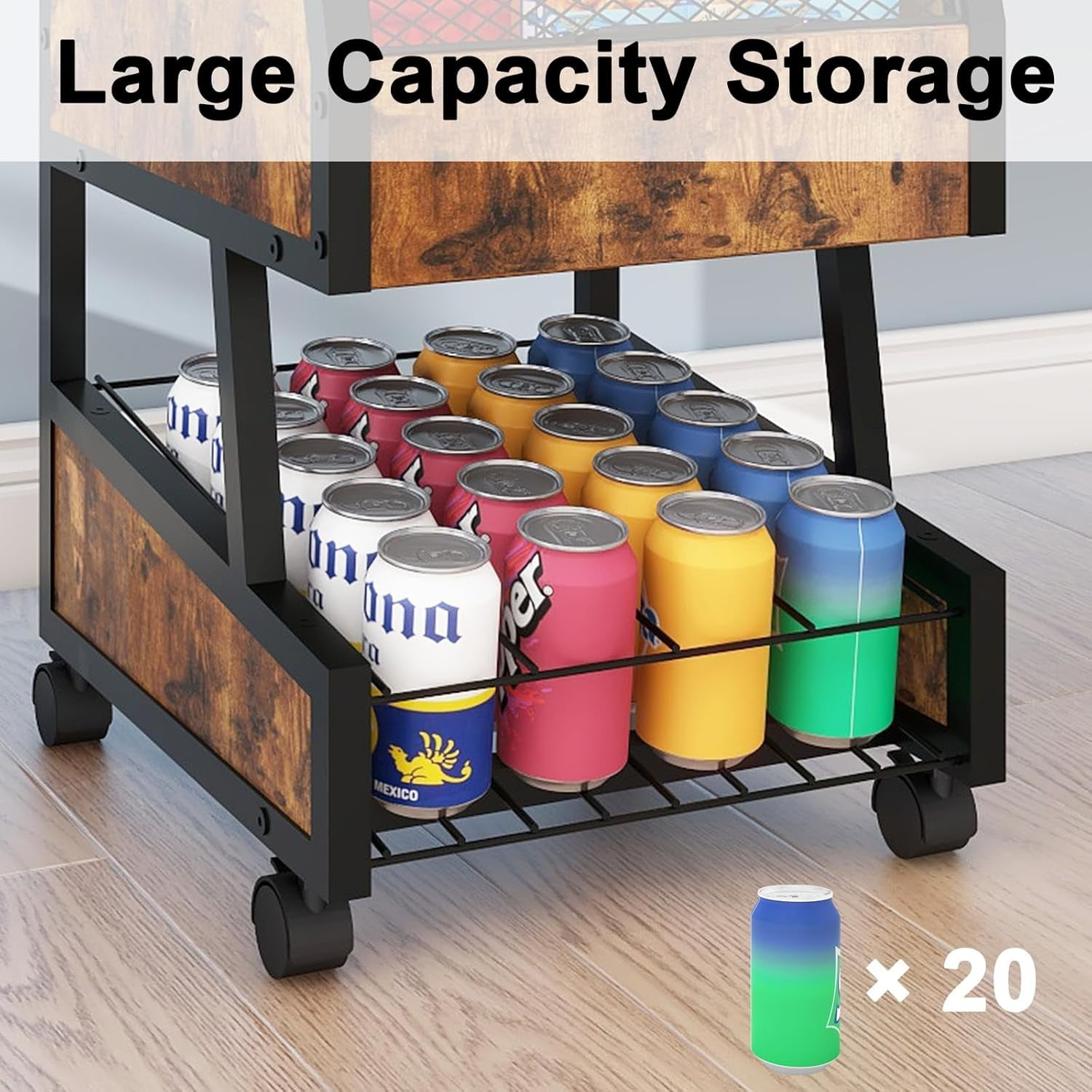 Compact Refrigerator Stand with Beverage Storage and Wheels Rolling Mini Fridge Cooler Table for Dorm Home Office Bedroom