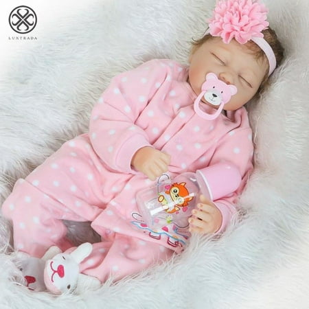 Luxtrada 22" 55cm Handmade Soft Silicone Vinyl Real Life Reborn Baby Girl Doll Sleeping Newborn Toy for Xmas Gift