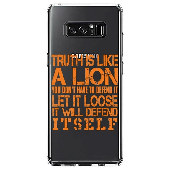 DistinctInk Clear Shockproof Hybrid Case for Samsung Galaxy Note 8 - TPU Bumper Acrylic Back Tempered Glass Screen Protector - Truth is Like Lion - Don't Have to Defend