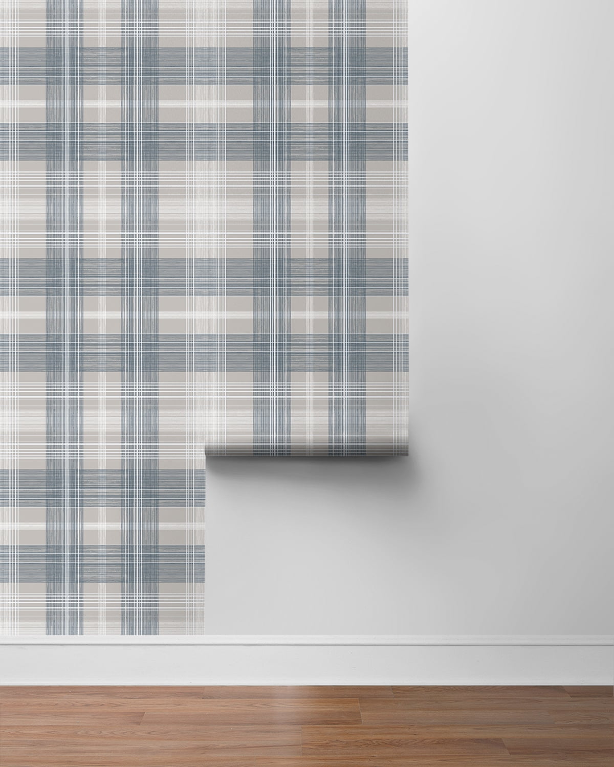 Stacy Garcia Home Argos Grey & Blue Crossroads Plaid Peel and Stick Wallpaper - 20.5 in. W x 10 ft. L Roll