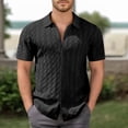 thumbnail image 2 of XDZJLR Men Shirt Summer Short Sleeved Fashion Solid Color Knit Lapel Button Tops, 2 of 4