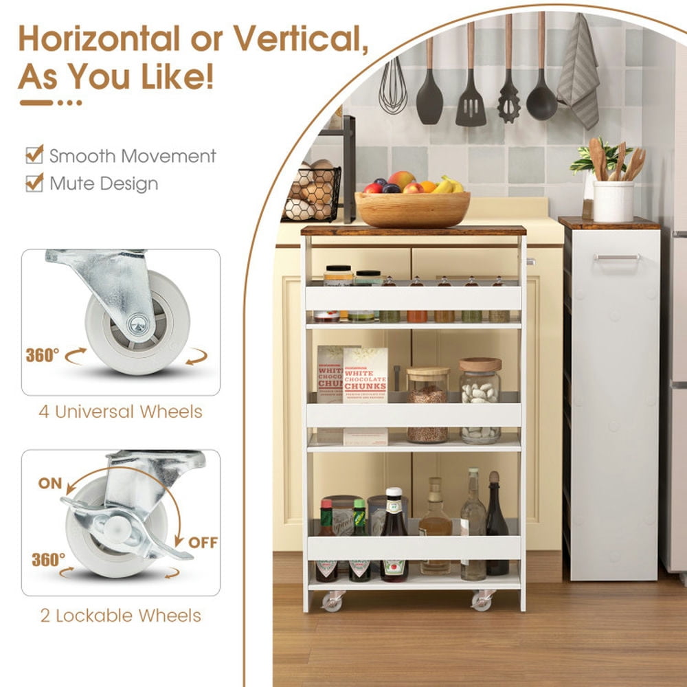 Finihen Rolling Cart, Kitchen Island Cart, 4-Tier Rolling Storage Cart Slim Kitchen Cart on Wheels with Open Shelves and Handle, for Kitchen, Dining Room, Rustic Brown Finihen Rolling Cart, Kitchen Island Cart, 4-Tier Rolling Storage Cart Slim Kitchen Cart on Wheels with Open Shelves and Handle, for Kitchen, Dining Room, Rustic Brown