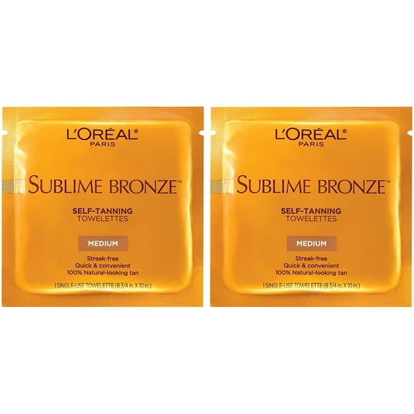 L'Oreal Paris Skincare Sublime Bronze Sunless Tanning Towelettes, Fast-Drying, Streak-Free Self-Tanner, Suitable for all Skin Types, 6 Each (Pack of 2)