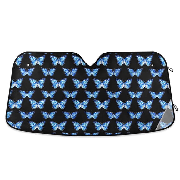 Blue White Butterflies Car Windshield Sun Shade Foldable Car Front Window Visor Heat and UV Protection 53x23.5