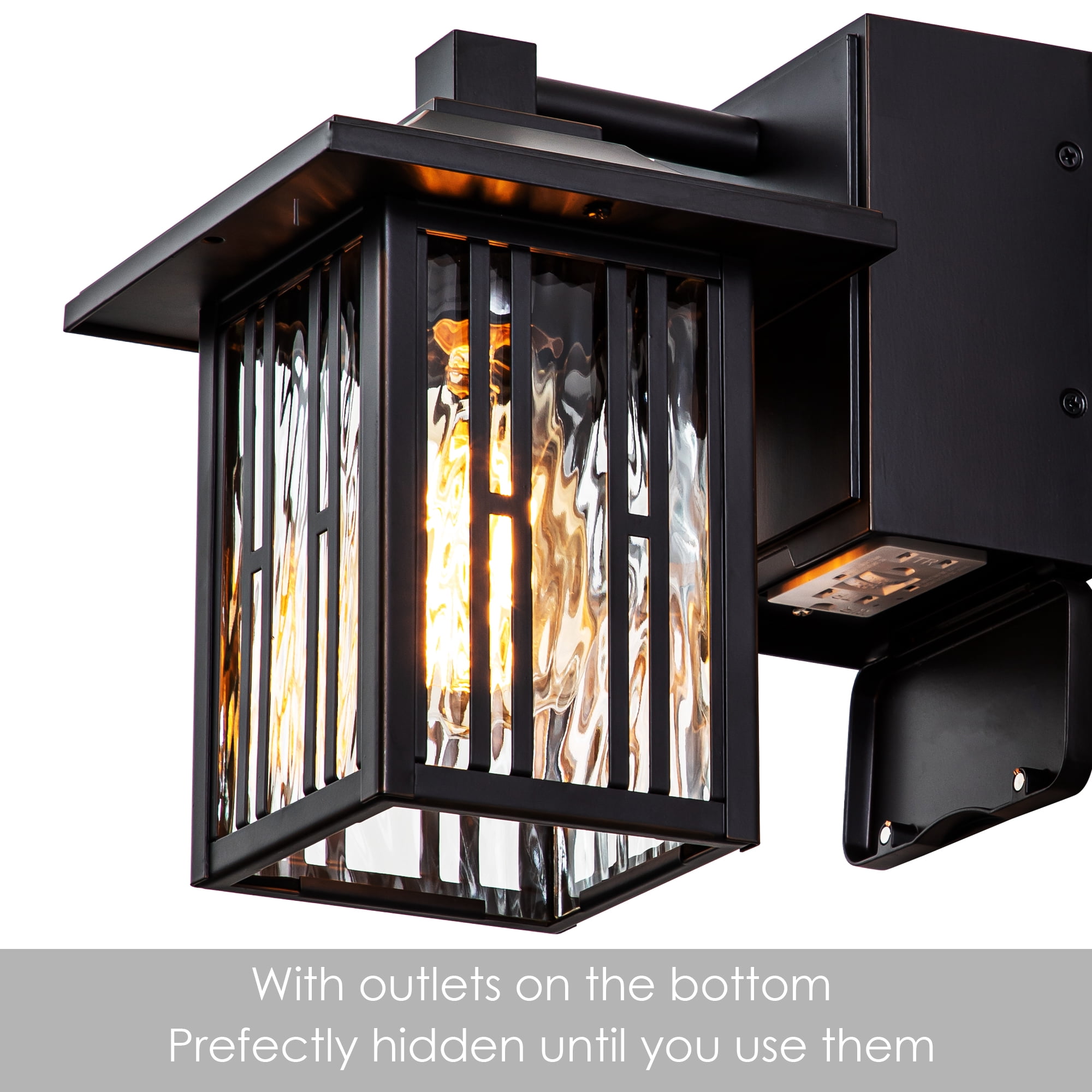 2-Pack Outdoor wall light with GFCI outlet with Water Glass