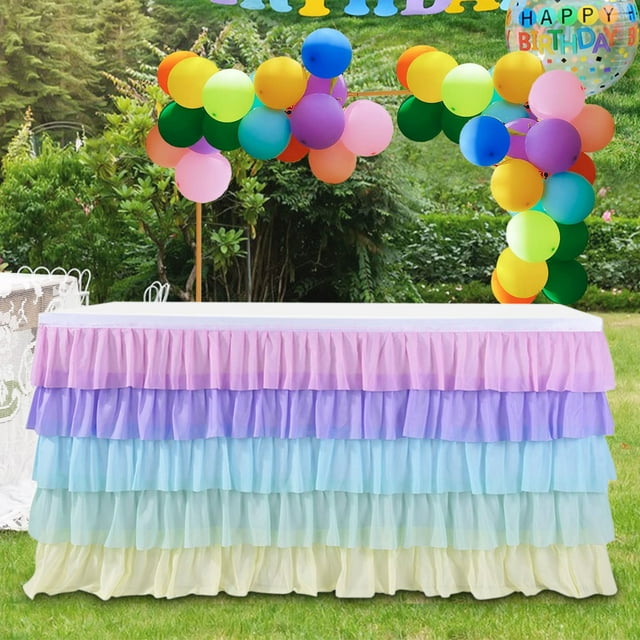 COM1950s Five-Layer Pleated Tablecloth,Elegant Party Table Cover for Various Shape Tables,6Ft Round Wedding Banquet Decor
