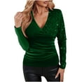thumbnail image 2 of ClodeEU Women's Long Sleeve Sequin Velvet Blouse,V Neck Sparkly Tops ,Shiny Casual Shirts Green,Womens Plus S, 2 of 8