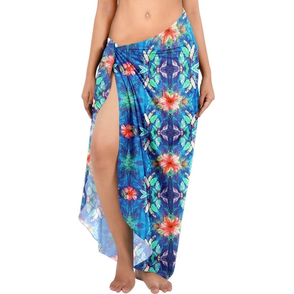 LA LEELA Women's Summer Swimwear Skirt Swimsuit Vacation Beach Sarong Coverups Swim Cover up Wrap Pareos Long Beachwear Wraps for Women One Size Colored, Floral