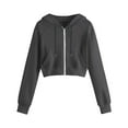 thumbnail image 2 of Cropped Sweatshirts for Women Solid Color Womens Hooded Sweatshirt Autumn Oversize Fit Hoodies Casual Zip-up Long Sleeves Everyday Athleisure Essentials, 2 of 4