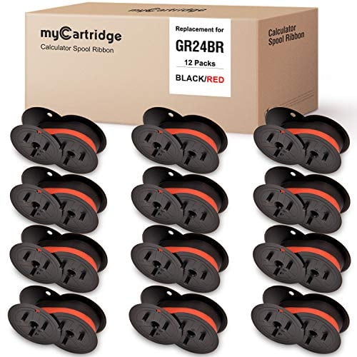Repuesto Porelon 11216 GR24 para Calculadora Compatible NuKote BR80c Dataproducts R3027 Sharp El-1197 (Negro/Rojo, 12 Paquetes)