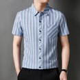 thumbnail image 5 of IWRICH Men's Striped Short Sleeve Dress Shirts Button down Classic Shirt Regular Fit Business Shirt for Summer Light Blue XXL, 5 of 6