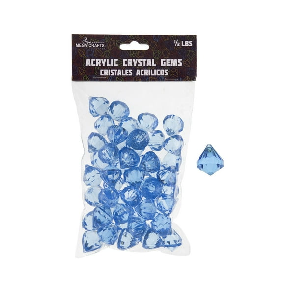 Mega Crafts 1/2 lb Acrylic Gemstones Blue, Plastic Glass Gems for Arts & Crafts, Vase Fillers & Table Scatters, Decoration Stones, Shiny Pebbles