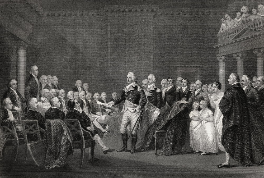 Washington Resigning His Commission At Annapolis 23 December 1783 George Washington 1732-1799 First President Of The United States From A 19Th Century Print Engraved By Rogers After Trumbull Canvas Ar