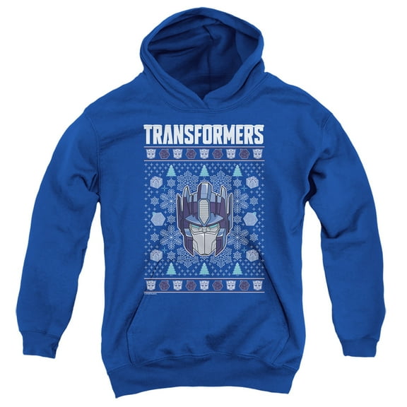 Transformers Christmas Optimus Prime Fair Isle Youth Kids Boy/Girls Pull-Over Hoodie, Royal, Small