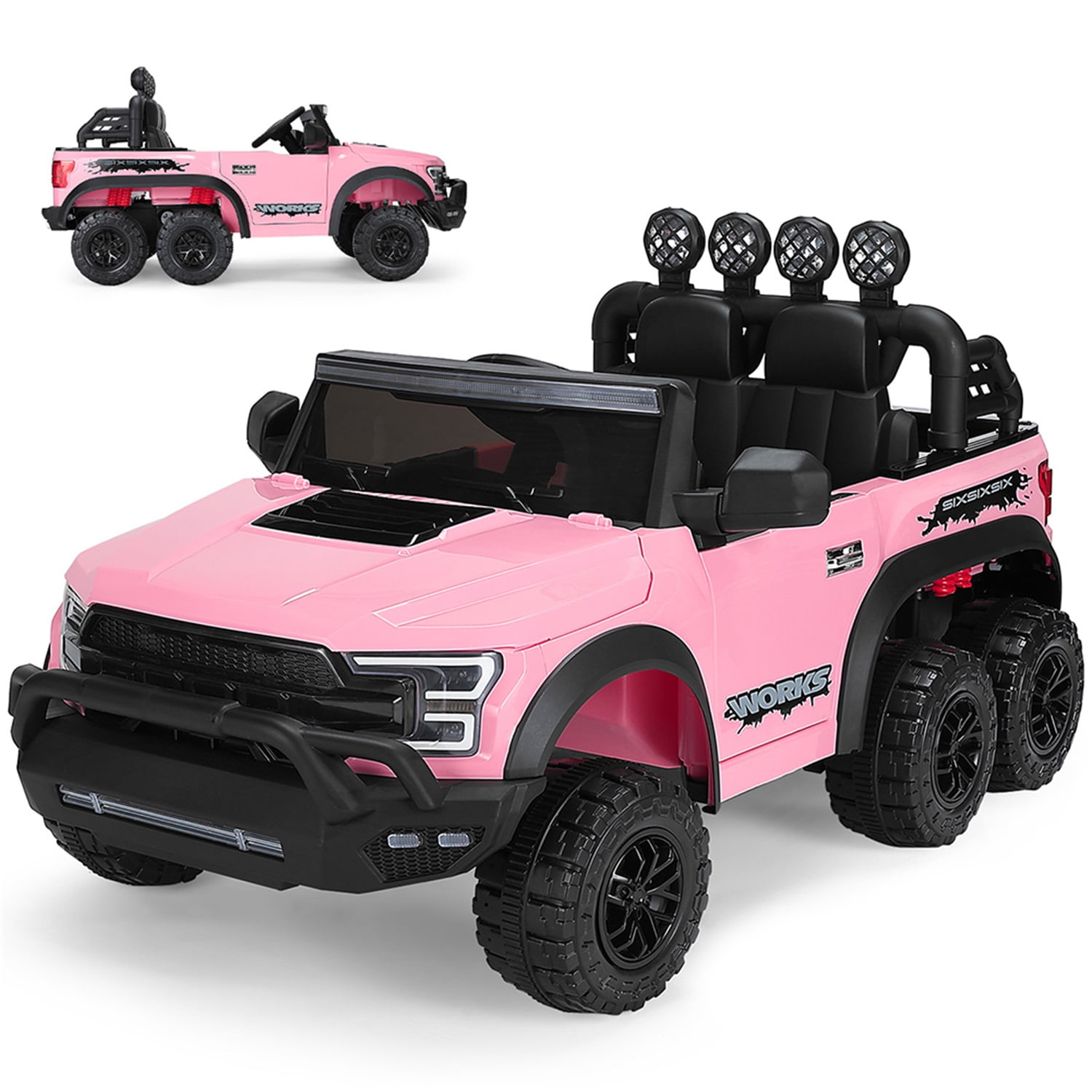 CIPACHO Kids 12V Ride On Truck, Battery Powered Toy Car w/Spring Suspension, Remote Control, 3 Speeds, LED Lights, Pink