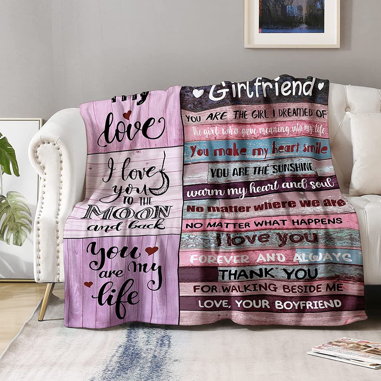 Gifts for Girlfriend, Anniversary Day Gift for Her, Girlfriend Birthday I Love You Romantic Gifts Ideas for Her, Girlfriend Gifts from Boyfriend on to Girlfriend Blanket for Bed Couch